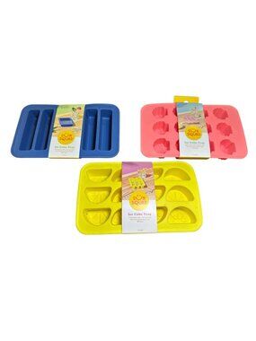 Sun Squad Silicone Ice Cube Trays Set Of 3 - Blue, Yellow & Pink - BPA Free Dish
